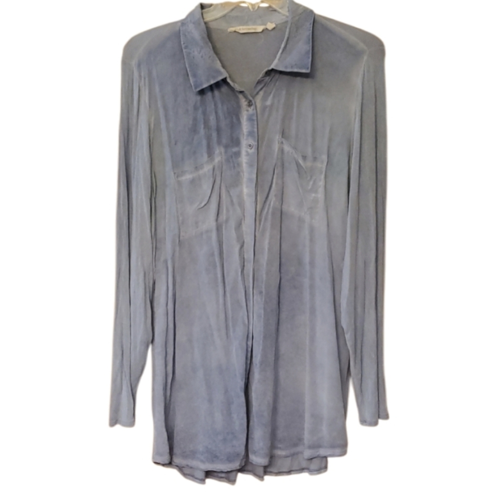 Soft Surroundings Womans Chambray Silk And Viscose Button Up Tunic Shirt Size 1X